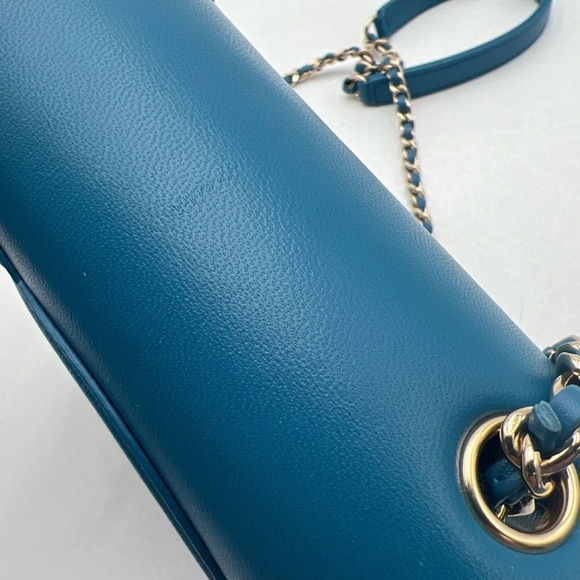 Chanel Mania Flap Blue Lambskin Leather Bag, Chain Strap & COA - Picture 15 of 16